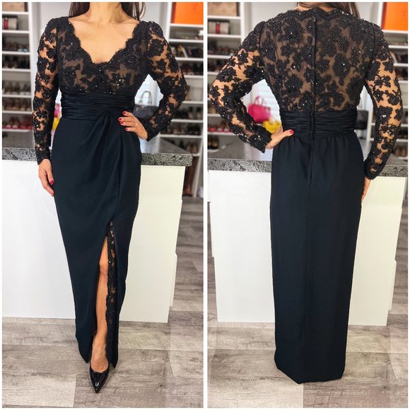 Mignon Dresses & Skirts - Mignon Black Lace V-Neck Formal Gown $395